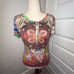 Robert Graham 1/4 Button Front Short Sleeve Shirt Top